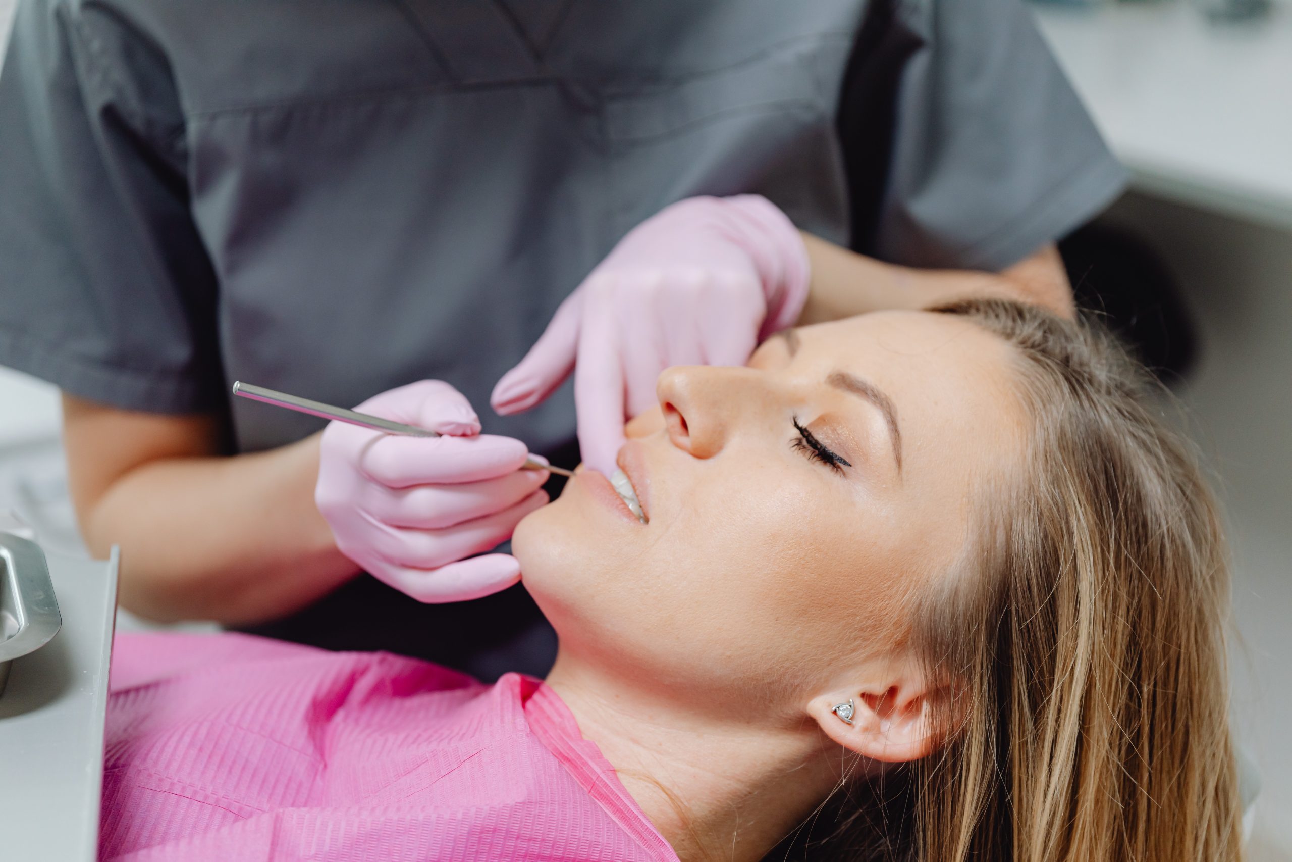 Patient having first check-up at dentist