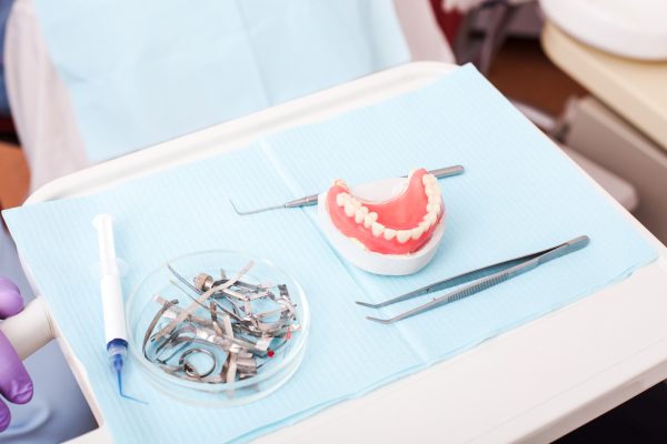 Full denture on the dentist table