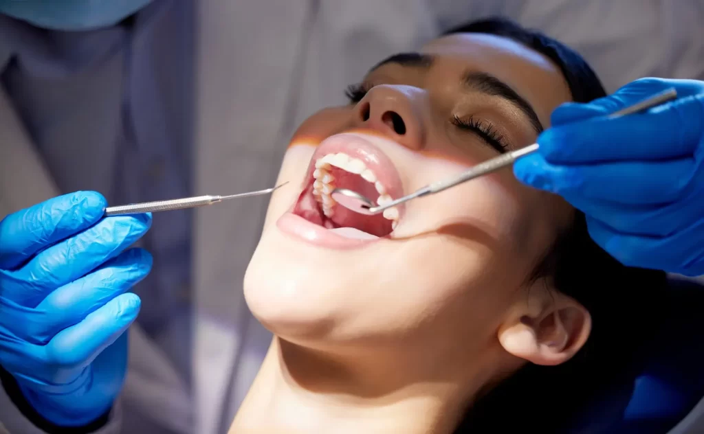 Patient undergoing a procedure to treat a dental abscess